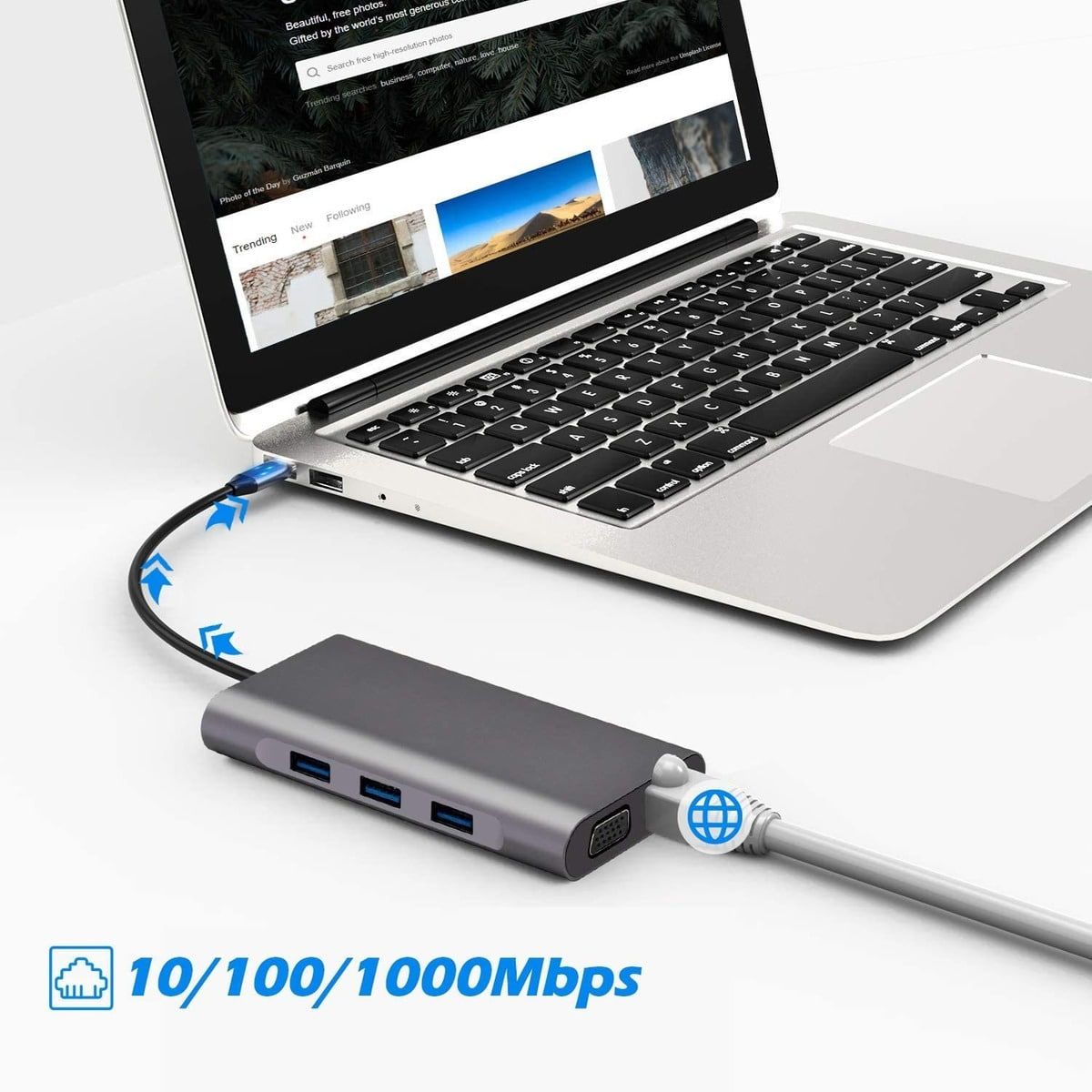 Multifuncional 10 en 1 USB-C [ 3 x USB 3.0 / RJ45  / HDMI / VGA / SD y TF / USB-C / Audio ] [ MacBook y iPad con usb-c ] - Miniatura 4