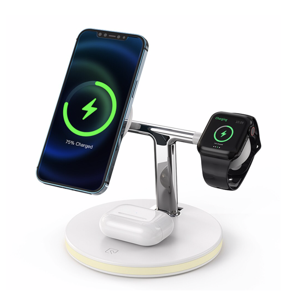 Cargador Inalámbrico 3 en 1 Tercera Generación 25W Premium Multi Función. [ iPhone 8 al 16 / Apple Watch 1 al 9 / AirPods 2, 3 y Pro ] Soporte circular solo compatible con iPhone 12 al 15 - Miniatura 2
